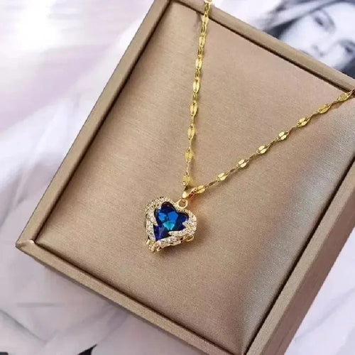 1 Pcs Romantic Couple Glass Encrusted Bronze Zircon Ocean Heart