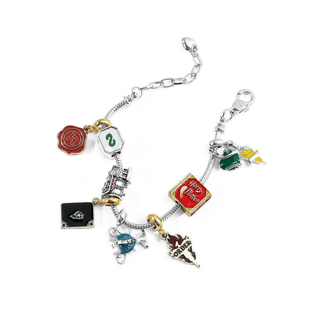 Harri Charms Bracelet Hogwarts Academy of Magic Slytherin Beads Pendant Bracelet DIY Bangle for Fans Gifts Accessories