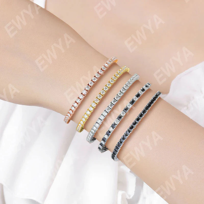 Mens Sterling Silver Bracelets -  Real 3/4/5/6.5MM Full Black Moissanite Tennis Bracelet for Women Men S925 Silver Link Bracelets Fine Jewelry