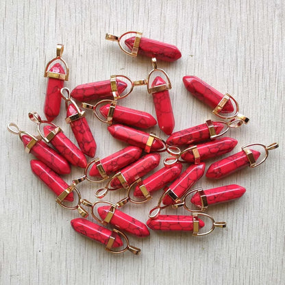 Natural Gem stone Quartz crystal green aventurine pendulum pillar pendants for jewelry making 24pcs/lot Wholesale free shipping