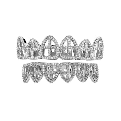 Hip Hop CZ Cross Teeth Grillz Caps Cubic Zircon Iced Out Micro Pave Top&Bottom Charm For Men Women Rapper Jewelry Xmas Gift