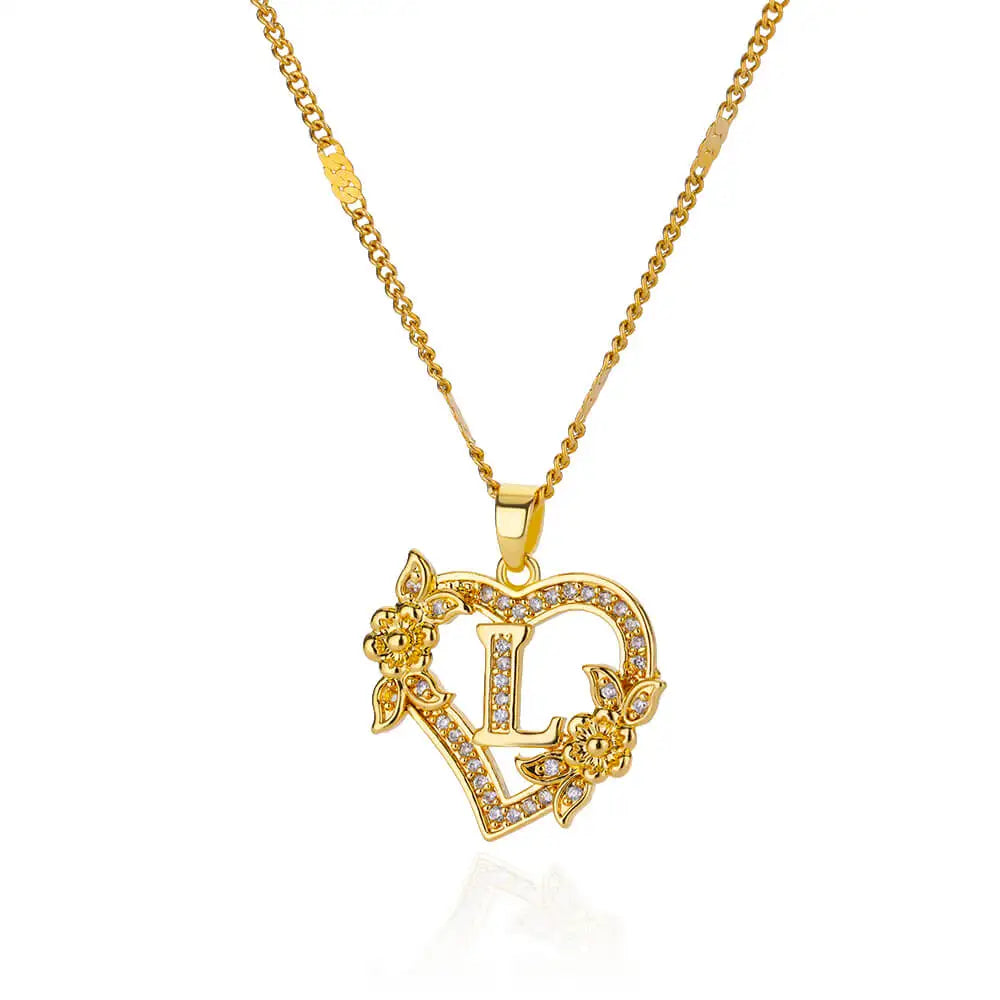The IceBoyDC Zircon Flower Heart Initials Necklaces