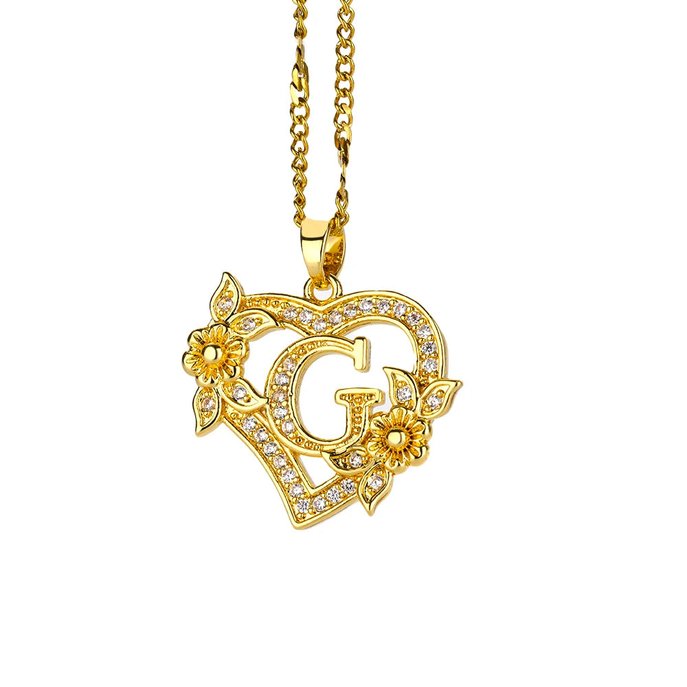 The IceBoyDC Zircon Flower Heart Initials Necklaces
