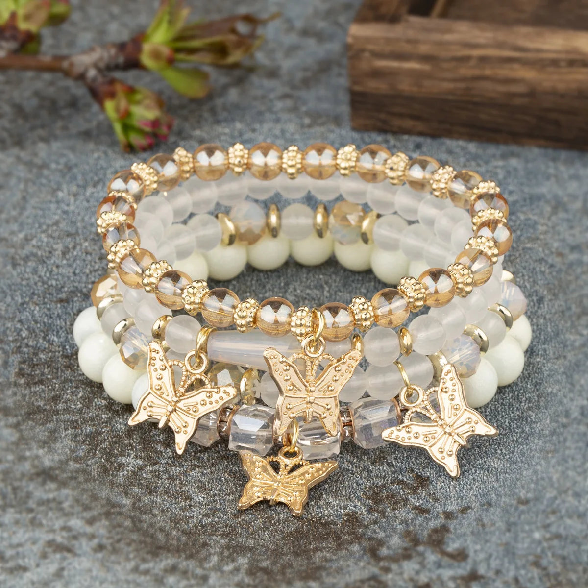 4Pcs Trendy Butterfly Beaded Bracelet