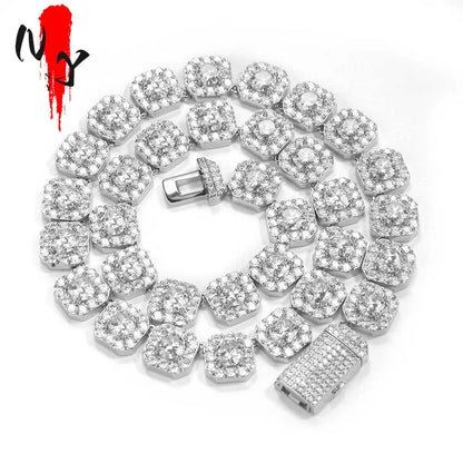 10mm/12mm Cubic Zirconia Necklace Iced Out Ice Cube Cluster Tennis