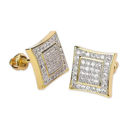 925 Sterling Silver Square Screw Stud Earrings Pave CZ Iced Out Screw