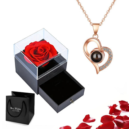 Projection Necklace Set With Rose Gift Box 100 Languages I Love You