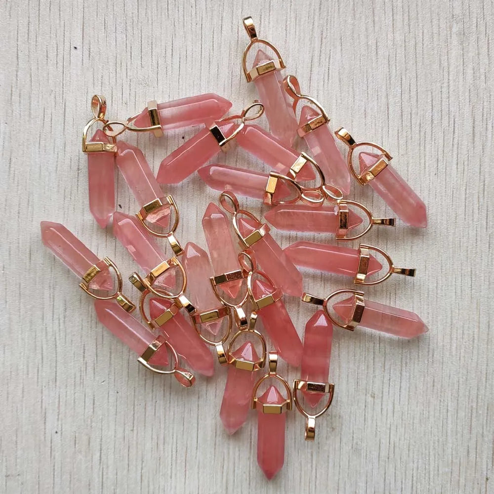 Natural Gem stone Quartz crystal green aventurine pendulum pillar pendants for jewelry making 24pcs/lot Wholesale free shipping