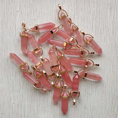 Natural Gem stone Quartz crystal green aventurine pendulum pillar pendants for jewelry making 24pcs/lot Wholesale free shipping