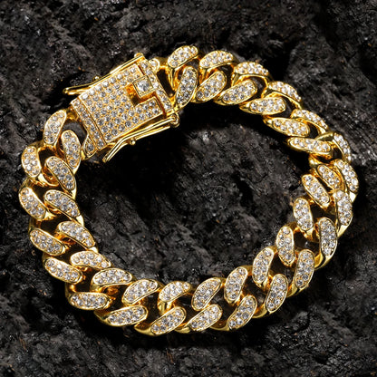 New Miami Iced Out Cuban Link Chain Bracelet For Men&Women Full