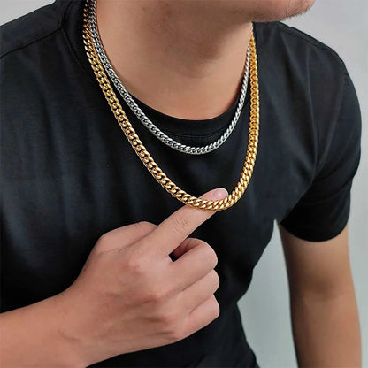 Hip Hop 4mm 6mm 8mm Gold Plated Jewelry Miami Stainless Steel Link Cuban Chain Necklace for Men Women