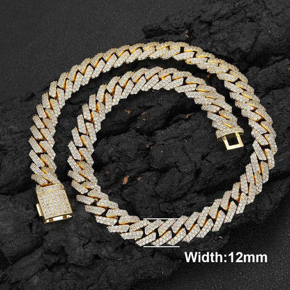 Drop Shipping Hip Hop Cuban Link Chain Necklace Silver/18k Gold Plated 10/12/14/15/20mm Iced Out Diamond CZ Gift for Him/Her