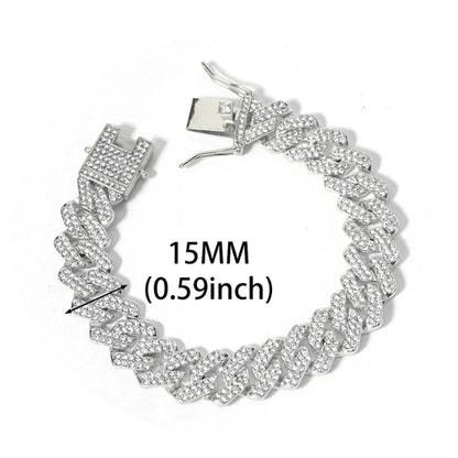 New Miami Iced Out Cuban Link Chain Bracelet For Men&Women Full