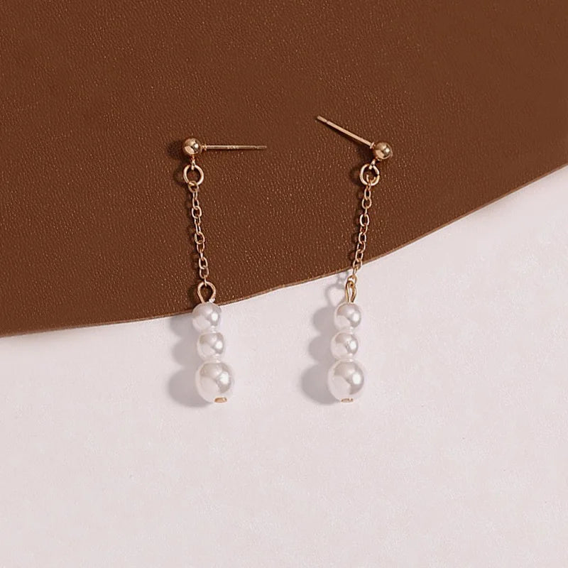 2022 New Trend Simulation Pearl Long Earrings Women's Flower Rhinestone Wedding Pendant Earrings Fashion Korean Jewelry Earrings