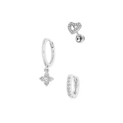 3PCS Exquisite Green Zircon Hanging Earrings Set for Women Stainless Steel Flower Dangle Earring Cartilage Piercing Jewelry