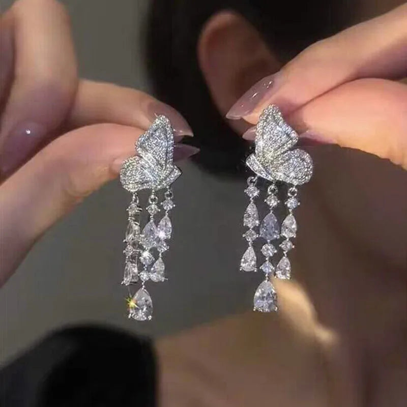 Sparkling Zircon Christmas Tree Drop Earrings For Women Trendy Xmas Tree Plant Dangle Earrings New Year Festival Party Jewelry