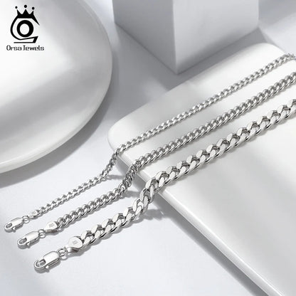 ORSA JEWELS 3mm 5mm 7mm Cuban Chain Necklace Bracelet 100% 925 Sterling Silver Diamond Cut Cuban Link Curb Chain Necklace SC36