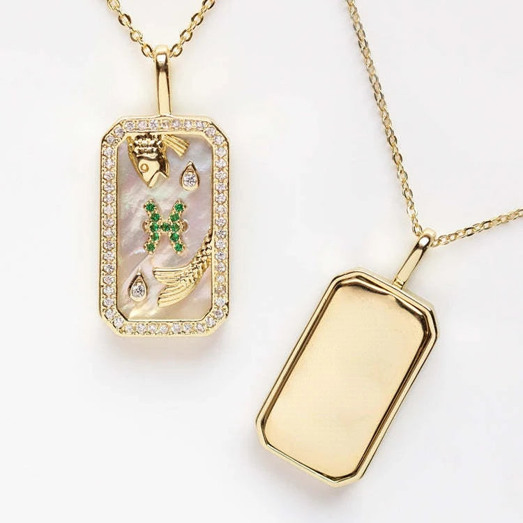 Delicate Zodiac Necklace for Women Gold Plated 12 Constellation Amulet Necklace Shell Crystal Pendant Stainless Steel Jewelry