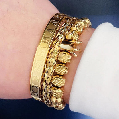 Luxury Set Crown Charms Man Bracelet Roman Stainless Steel Women Bangles Hand Jewelry Valentine's Day Gift
