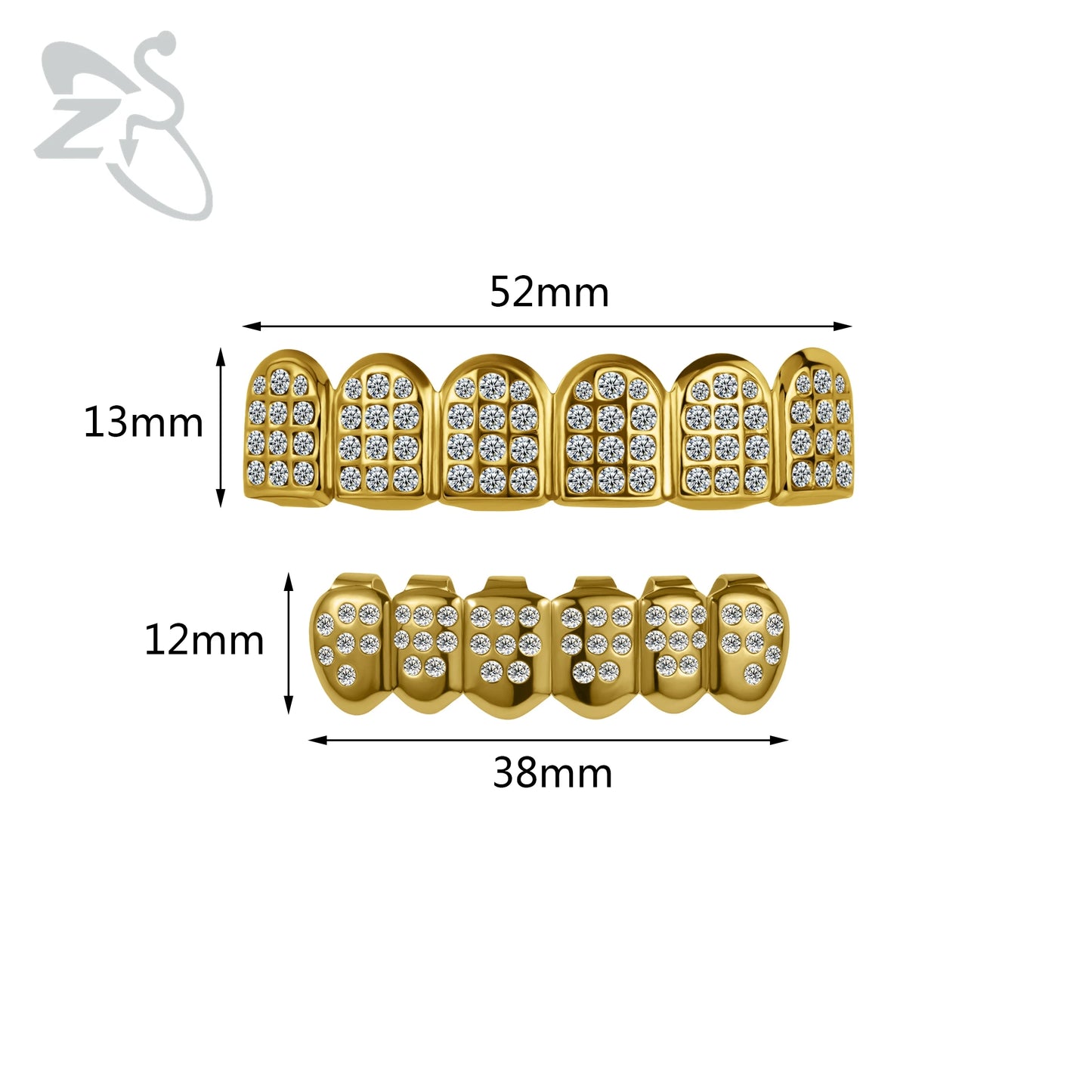 ZS 1 Set Hip Hop 18K Gold Plated Grillz Men Teeth Shiny CZ Crystal Cross Gap Grillz Colorful Zircon Top&Bottom Tooth Jewelry