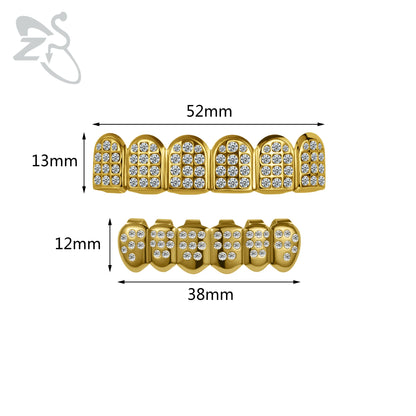 ZS 1 Set Hip Hop 18K Gold Plated Grillz Men Teeth Shiny CZ Crystal Cross Gap Grillz Colorful Zircon Top&Bottom Tooth Jewelry