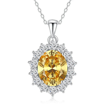 Oval Citrine Emerald Aquamarine Diamond Gems Necklaces Pendant