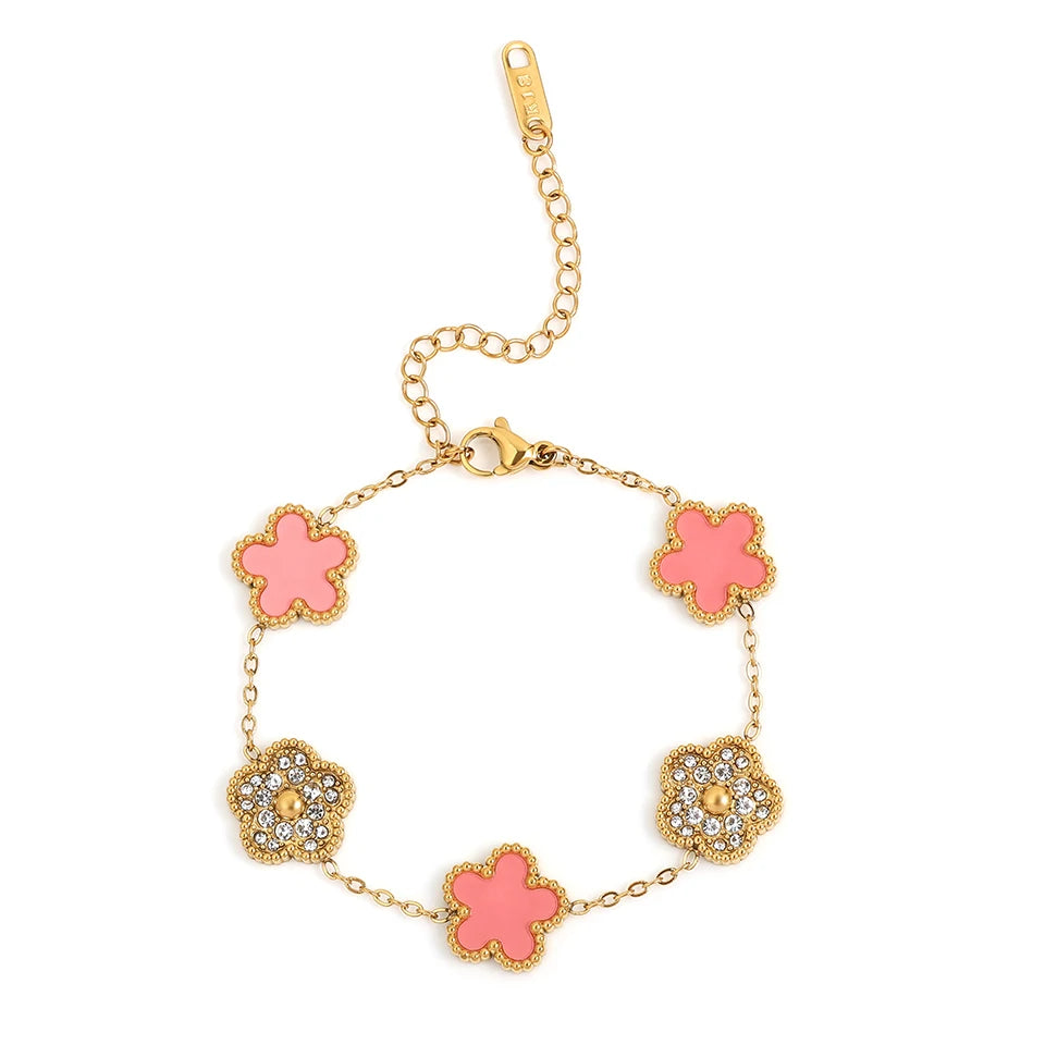 RAKOL 316 Stainless Steel Hot Selling Gold Plated Clover Charm Bracelet Luxury Five Leaf Flower Bracelets Jewelry For Women Gift