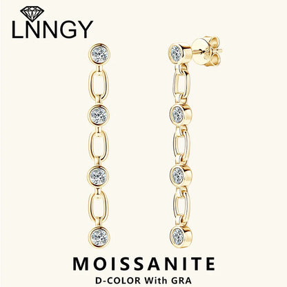 925 Sterling Silver 3mm Bezel Moissanite Long Tassel Drop Earrings