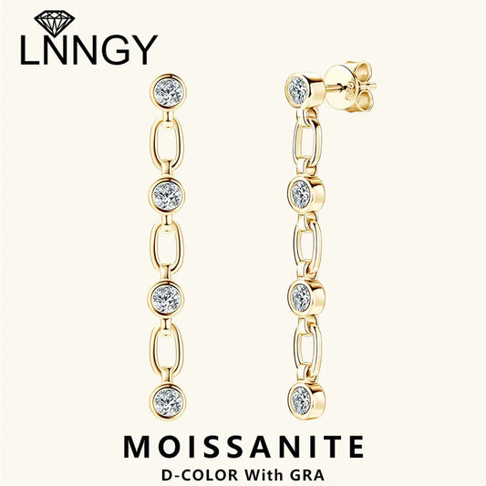 925 Sterling Silver 3mm Bezel Moissanite Long Tassel Drop Earrings