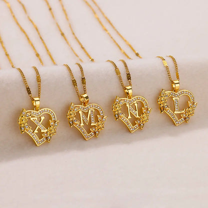 The IceBoyDC Zircon Flower Heart Initials Necklaces