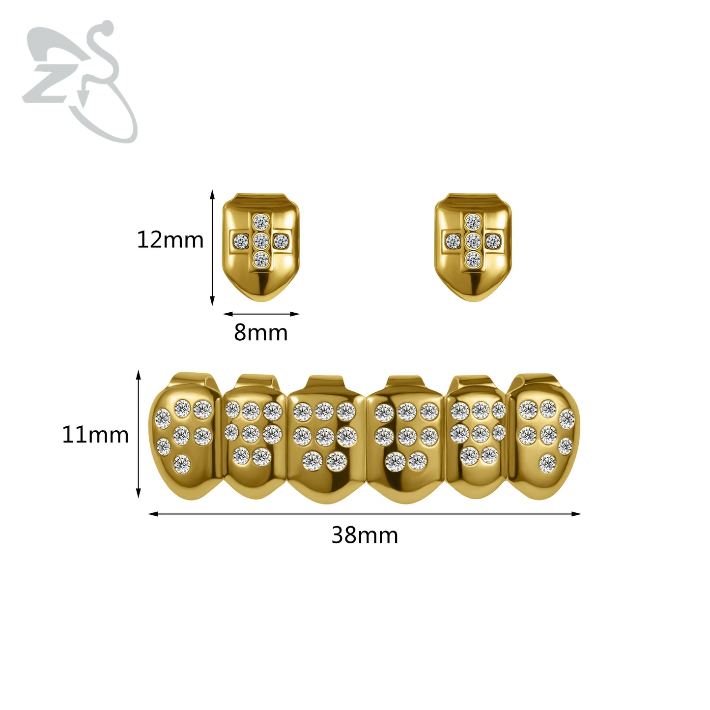 ZS 1 Set Hip Hop 18K Gold Plated Grillz Men Teeth Shiny CZ Crystal Cross Gap Grillz Colorful Zircon Top&Bottom Tooth Jewelry