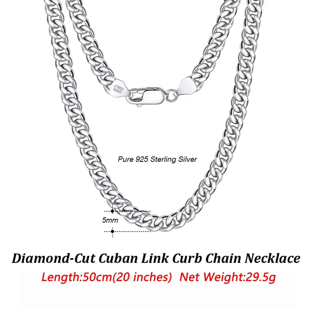 ORSA JEWELS 3mm 5mm 7mm Cuban Chain Necklace Bracelet 100% 925 Sterling Silver Diamond Cut Cuban Link Curb Chain Necklace SC36
