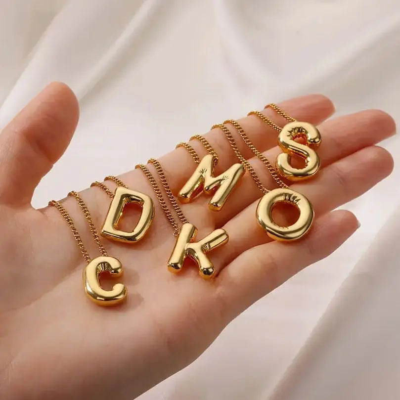Stainless Steel Collares Chunky Alphabet Balloon 3D Letter Initials