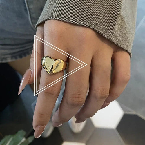 Stainless Steel Simple Smooth Metal Heart Rings For Women Men Y2K