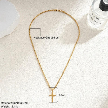 Stainless Steel Cross Pendant Necklace for Men Boys 18K Gold Plated Silver Simple Twisted Chain Fashionable Jewelry Beach Party