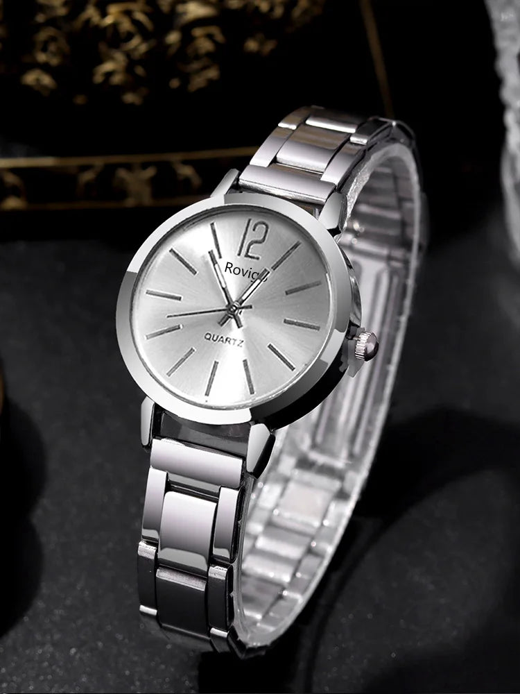 4pcs Versatile Couple Quartz Steel Band Watch and Couple Necklace