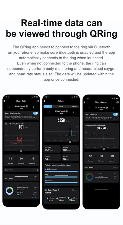 Men Women Heart Rate Blood Oxygen Monitor Waterproof Smart Ring