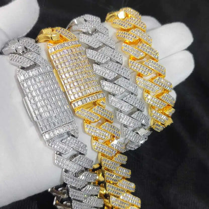 20mm 2 Rows Rectangle CZ Iced Out Miami Cuban Link Chain Bling 5A Zircon Stone Hip Hop Jewelry Necklace For Men Gift