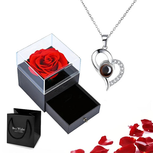 Projection Necklace Set With Rose Gift Box 100 Languages I Love You