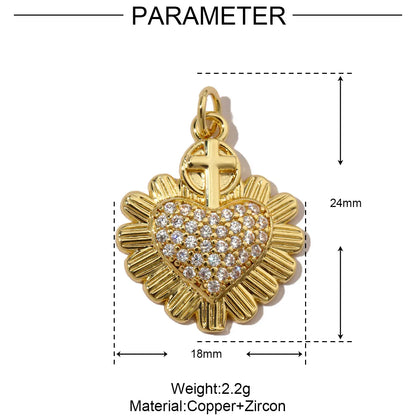 3pcs/Lot Coper Zircon Irregular Heart Necklace Pendant Women 18k Real Gold Color Love DIY Earring Charms Jewelry Findings