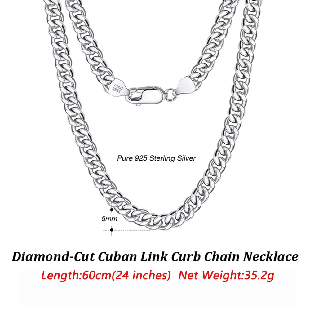 ORSA JEWELS 3mm 5mm 7mm Cuban Chain Necklace Bracelet 100% 925 Sterling Silver Diamond Cut Cuban Link Curb Chain Necklace SC36