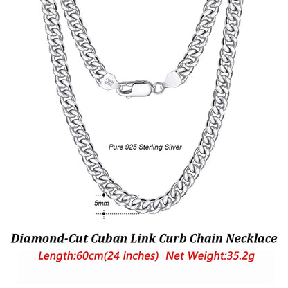 ORSA JEWELS 3mm 5mm 7mm Cuban Chain Necklace Bracelet 100% 925 Sterling Silver Diamond Cut Cuban Link Curb Chain Necklace SC36