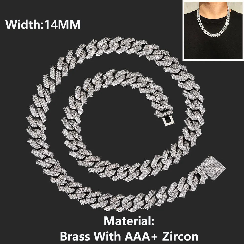 Hip Hop Jewelry 10/12/14/15/20mm CZ Cuban Link Necklace For Men Miami Bling Iced Out Prong Cuban Link Chain Party Gift