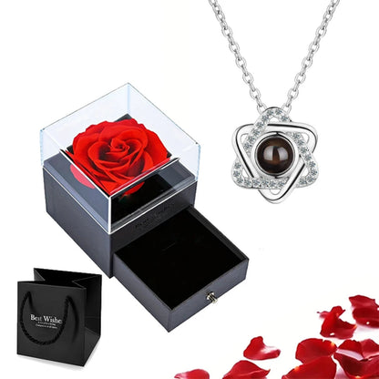 Projection Necklace Set With Rose Gift Box 100 Languages I Love You