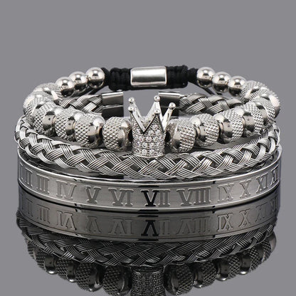 Luxury Set Crown Charms Man Bracelet Roman Stainless Steel Women Bangles Hand Jewelry Valentine's Day Gift