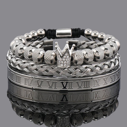 Luxury Set Crown Charms Man Bracelet Roman Stainless Steel Women Bangles Hand Jewelry Valentine's Day Gift