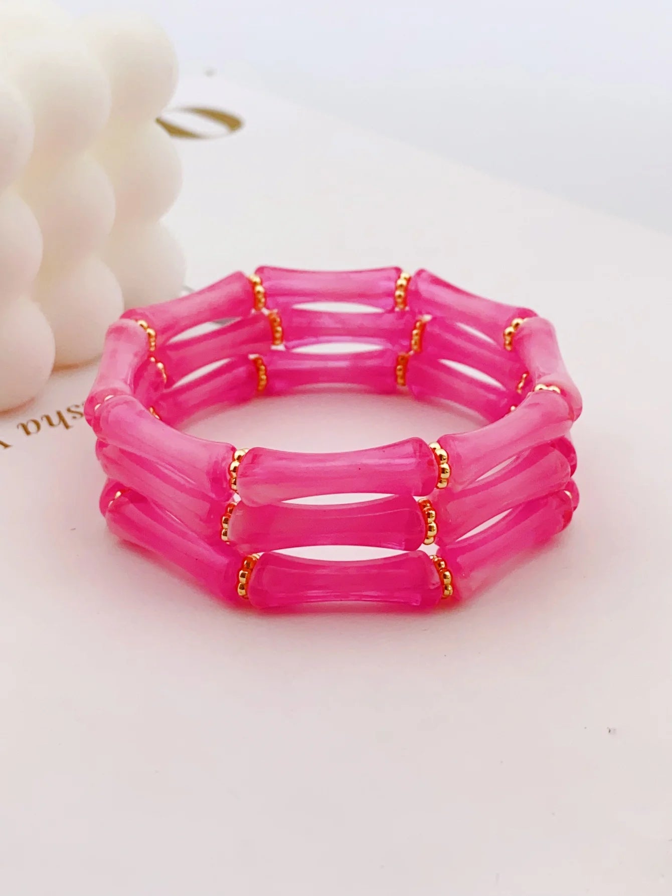 3pcs Acrylic Beaded Elastic Bracelet with Colorful Bamboos for Women's Daily Wear bracelet for women