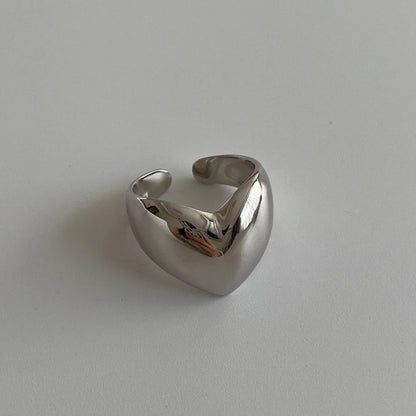 Stainless Steel Simple Smooth Metal Heart Rings For Women Men Y2K
