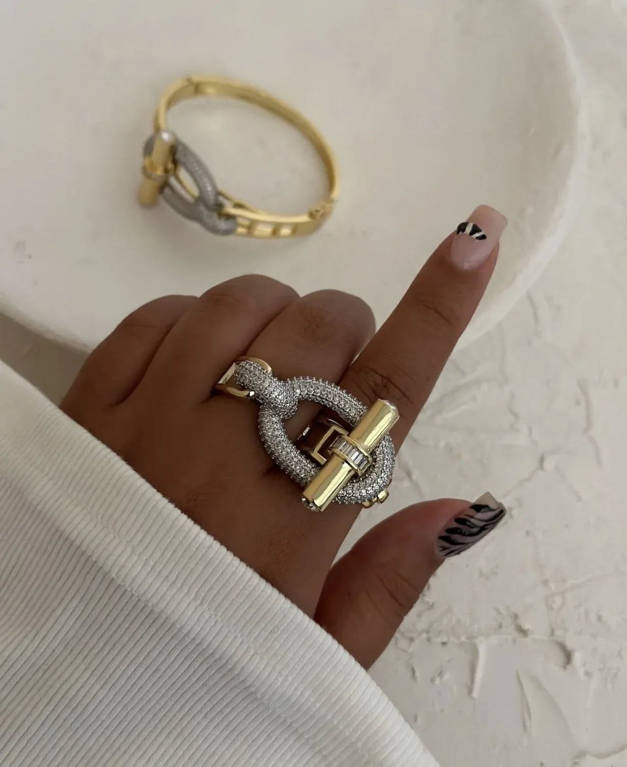 18K Gold and Platinum Plated Stainless Steel Bangle and Ring