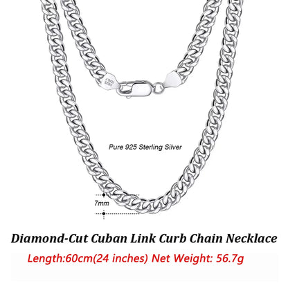 ORSA JEWELS 3mm 5mm 7mm Cuban Chain Necklace Bracelet 100% 925 Sterling Silver Diamond Cut Cuban Link Curb Chain Necklace SC36